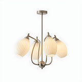 Vintage Floral White Ribbed Chandelier Adjustable Height Image - 20