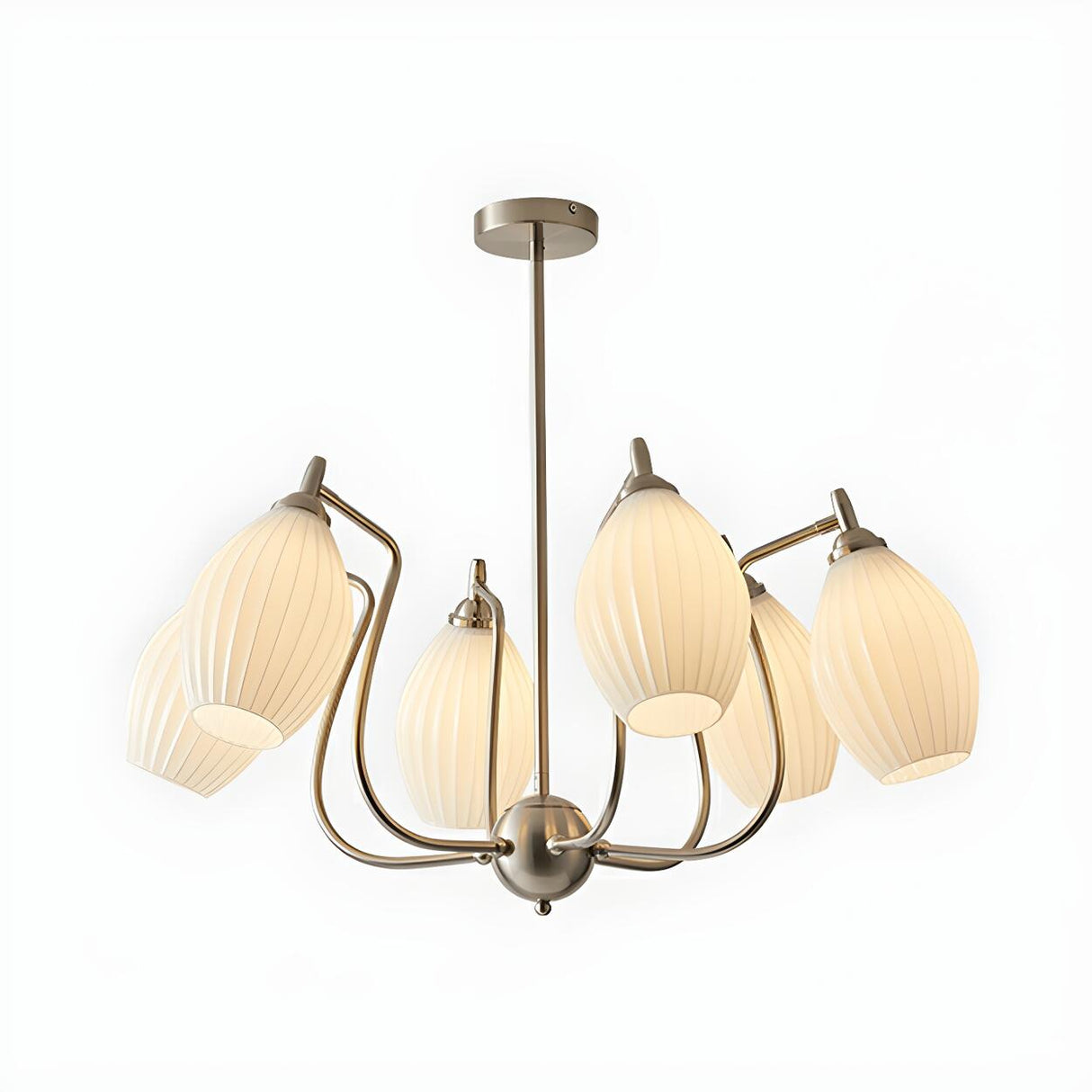 Vintage Floral White Ribbed Chandelier Adjustable Height Image - 21