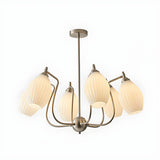 Vintage Floral White Ribbed Chandelier Adjustable Height Image - 21