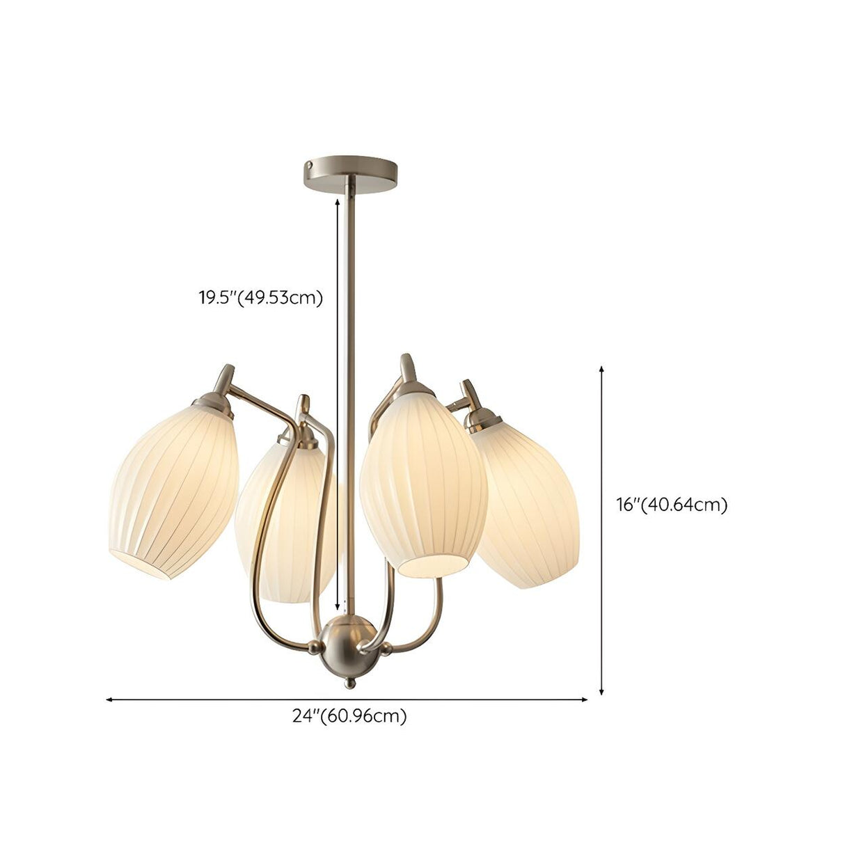 Vintage Floral White Ribbed Chandelier Adjustable Height 
