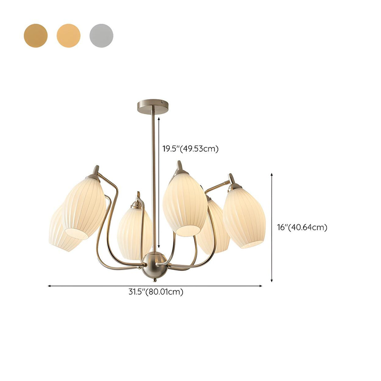 Vintage Floral White Ribbed Chandelier Adjustable Height Image - 24