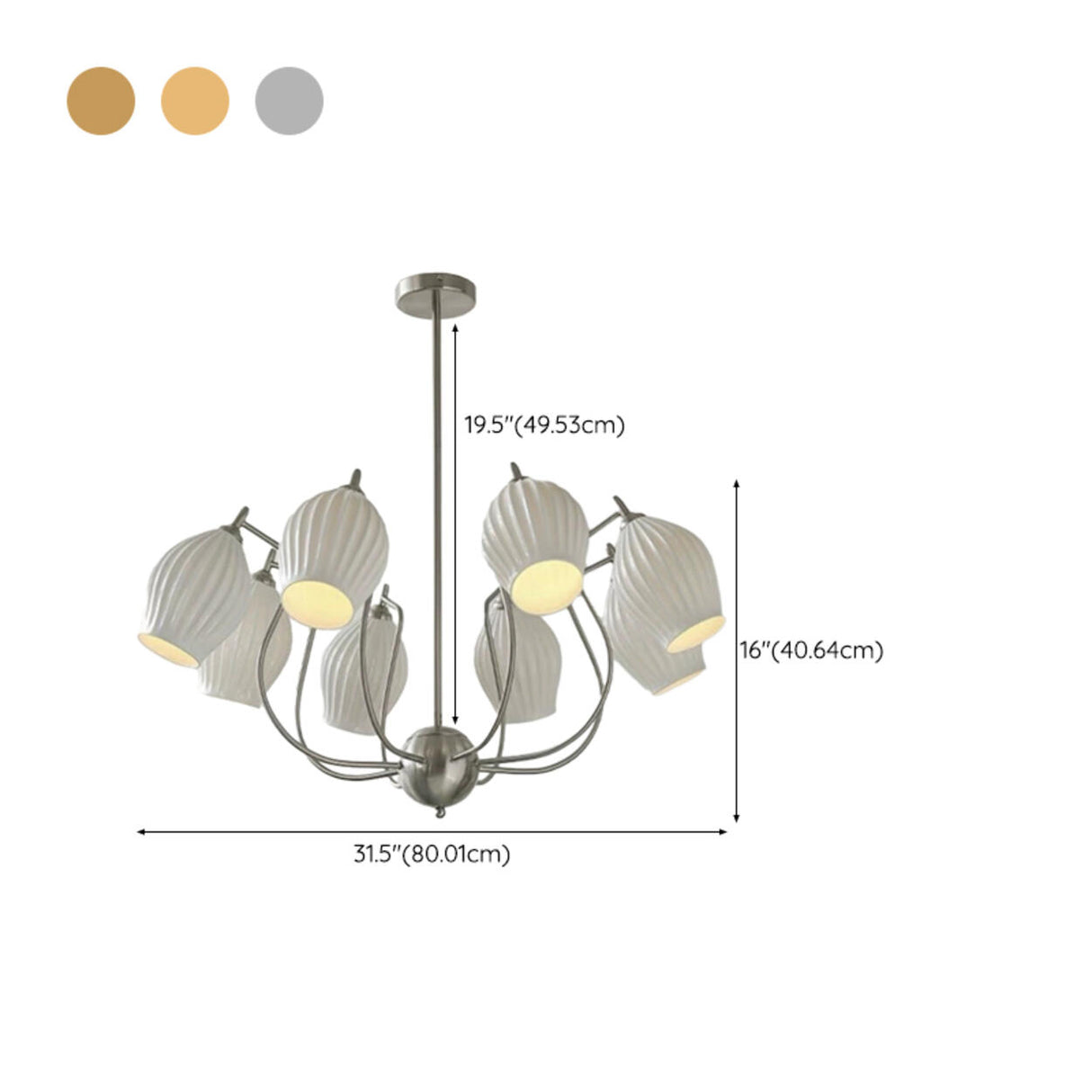 Vintage Floral White Ribbed Chandelier Adjustable Height Image - 25