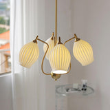 Vintage Floral White Ribbed Chandelier Adjustable Height Image - 3