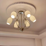 Vintage Floral White Ribbed Chandelier Adjustable Height Image - 5