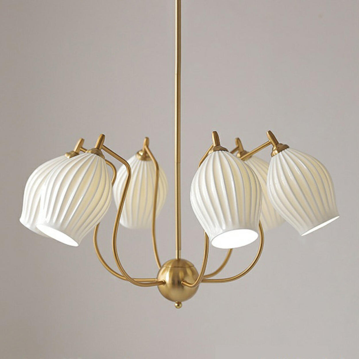Vintage Floral White Ribbed Chandelier Adjustable Height Image - 6