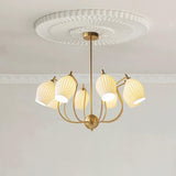 Vintage Floral White Ribbed Chandelier Adjustable Height Image - 7