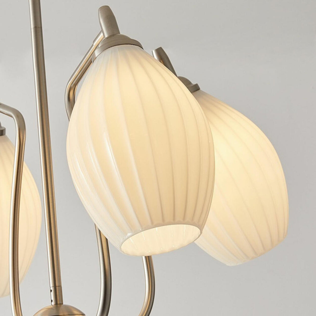 Vintage Floral White Ribbed Chandelier Adjustable Height Image - 8