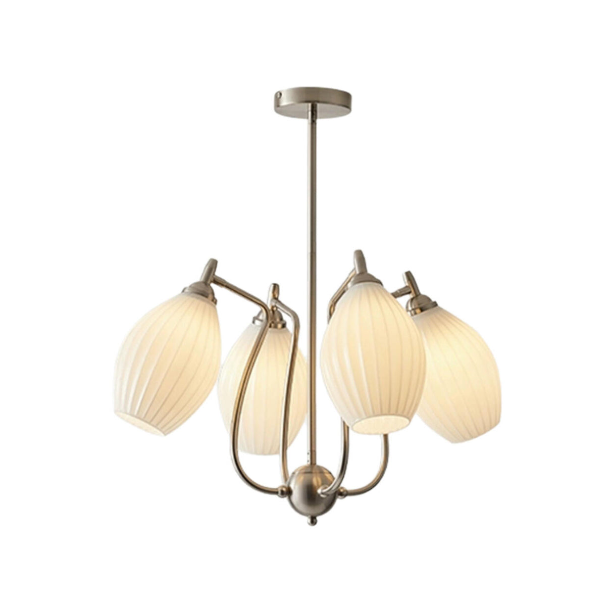 Vintage Floral White Ribbed Chandelier Adjustable Height Image - 9