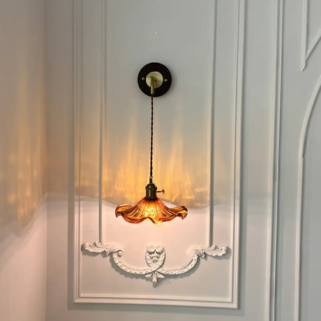Vintage Flower Amber Glass Pendant Wall Sconce Light Image - 1