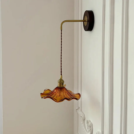 Vintage Flower Amber Glass Pendant Wall Sconce Light Image - 2