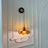 Vintage Flower Amber Glass Pendant Wall Sconce Light Image - 3