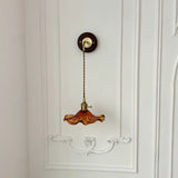 Vintage Flower Amber Glass Pendant Wall Sconce Light Image - 4