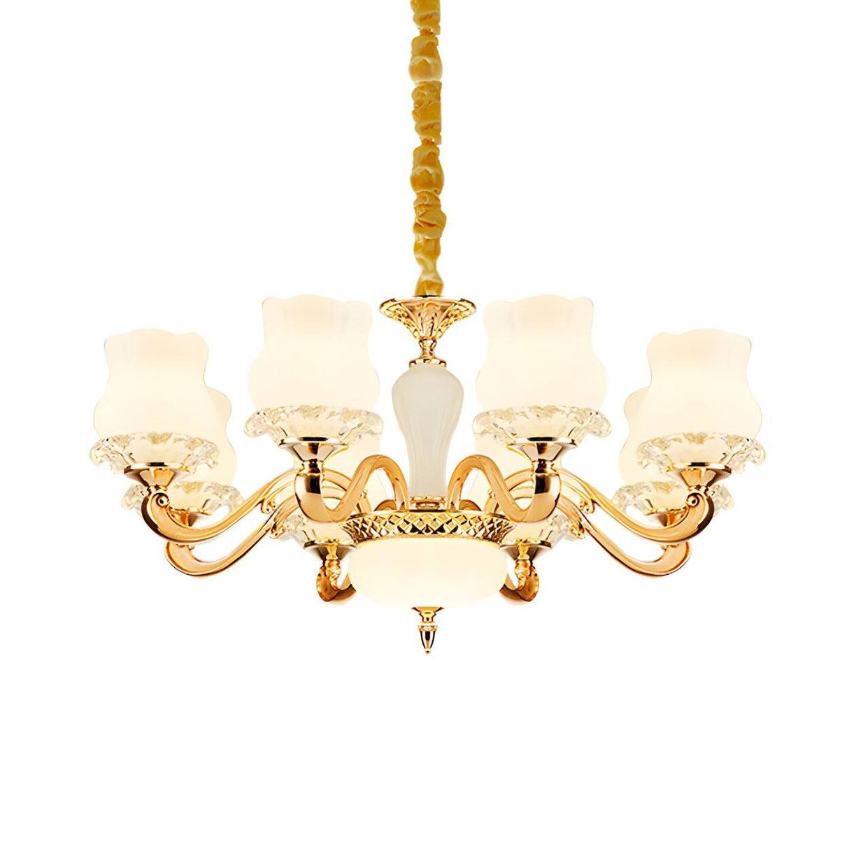 Vintage Flower Classic Gold Frosted Glass Chandelier Image - 6