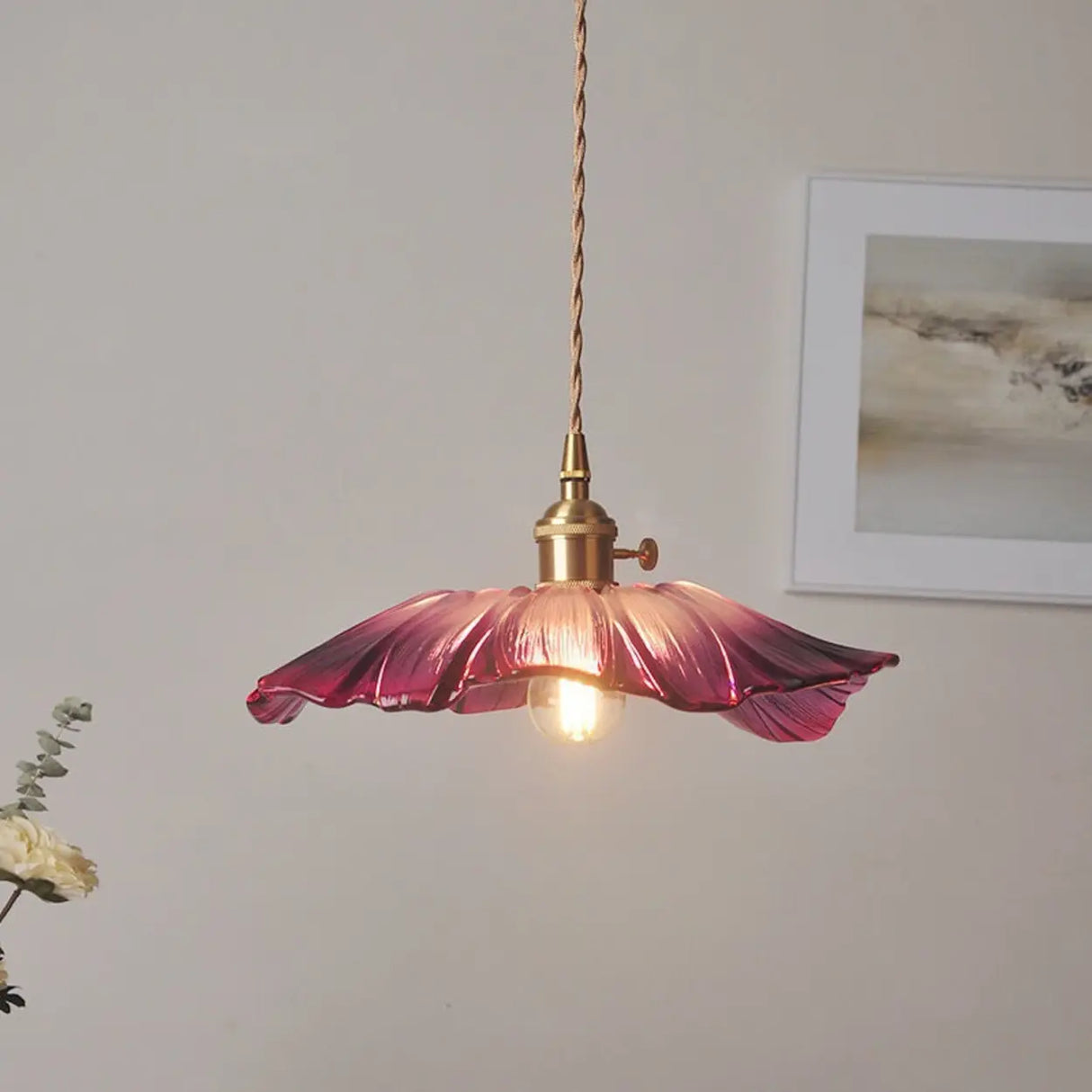 Vintage Flower Clear Glass Adjustable Pendant Light Image - 1