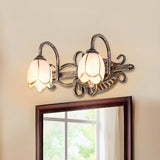 Vintage Flower Shade Multi-Light Brass Vanity Light Image - 2