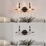 Vintage Flower-Shape Carved Glass Black Vanity Light Image - 11
