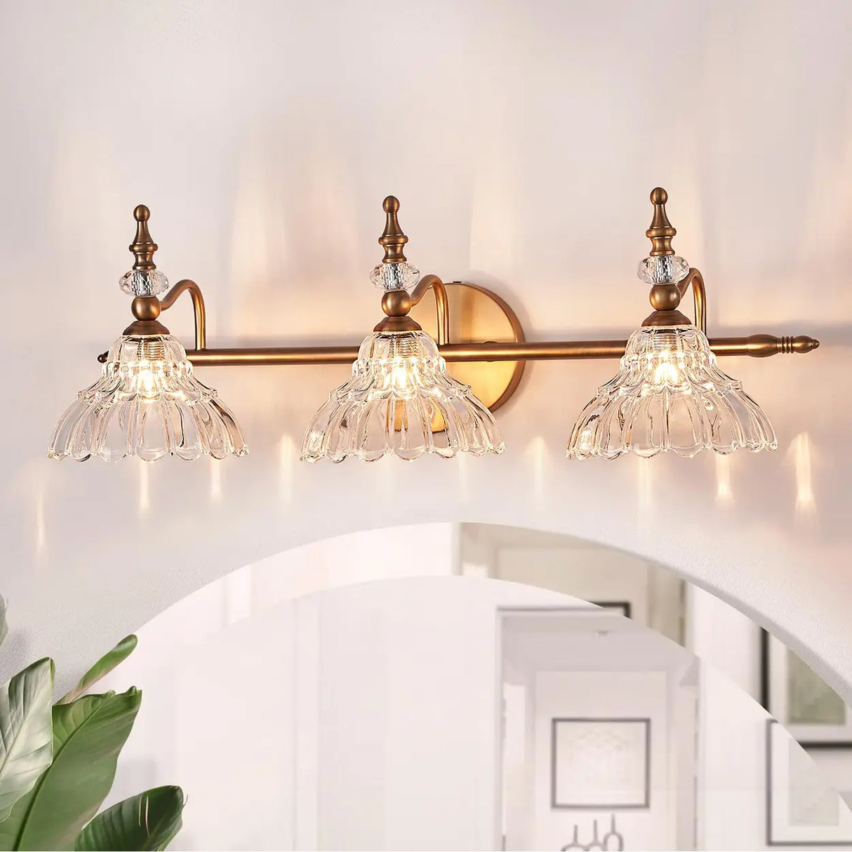 Vintage Flower-Shape Carved Glass Black Vanity Light Image - 6