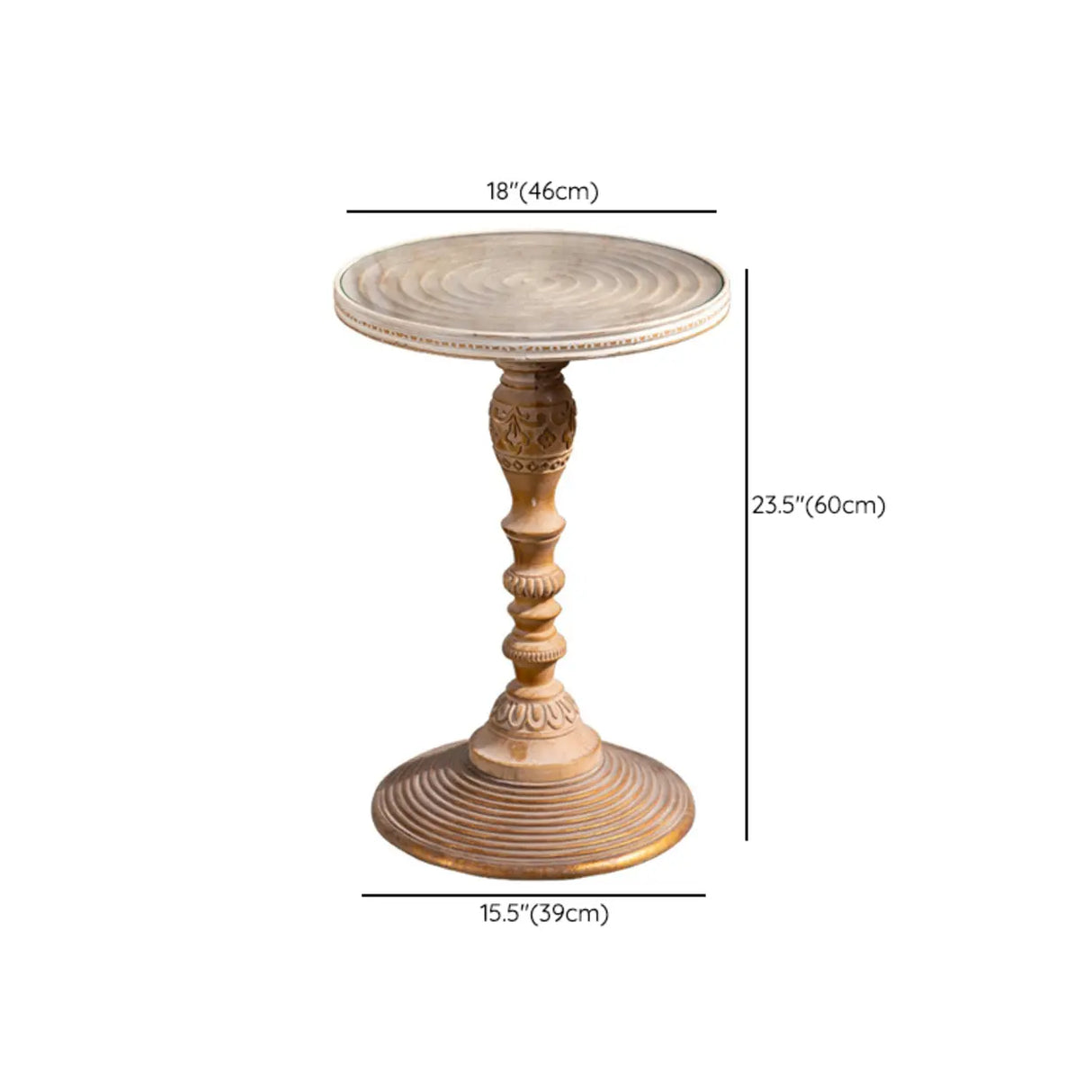 Vintage French Country Distressed Wood Beige Pedestal Side Table Image - 16