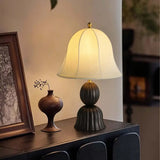 Vintage French Country Flower Pattern Beige Bell Table Lamp Image - 2