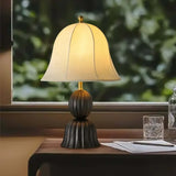 Vintage French Country Flower Pattern Beige Bell Table Lamp Image - 4