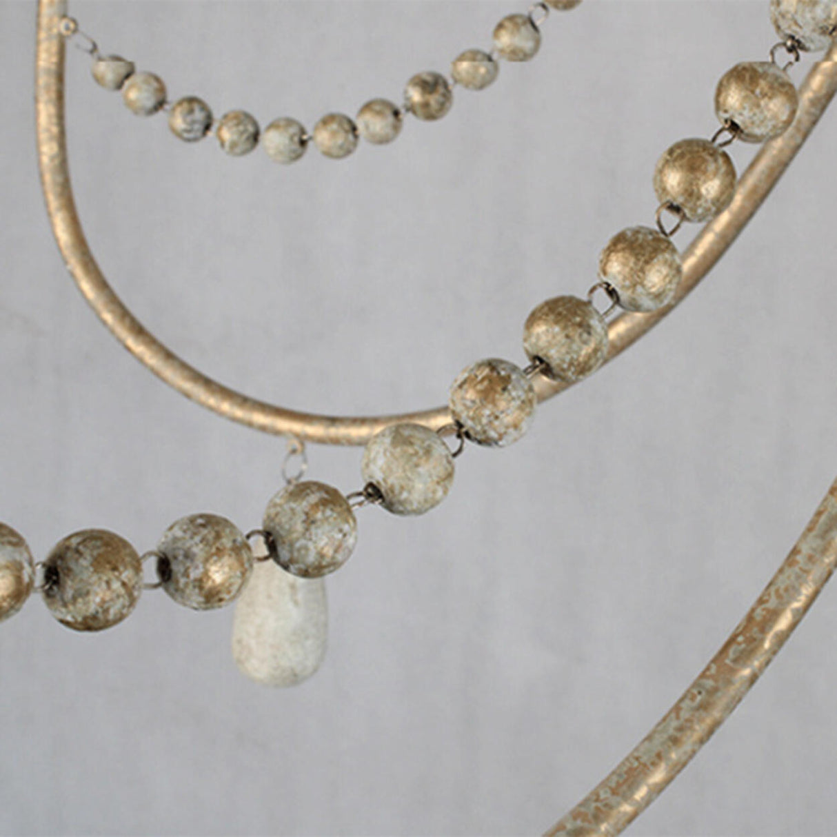 Vintage French Gray Wood Metal Candelabra Beaded Chandelier Image - 12