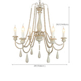 Vintage French Gray Wood Metal Candelabra Beaded Chandelier #size