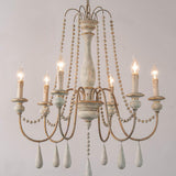 Vintage French Gray Wood Metal Candelabra Beaded Chandelier Image - 4