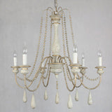 Vintage French Gray Wood Metal Candelabra Beaded Chandelier Image - 7