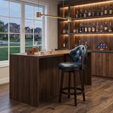 Vintage Genuine Leather Wingback Swivel Solid Wood Bar Stool Image - 10