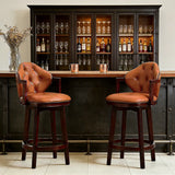 Vintage Genuine Leather Wingback Swivel Solid Wood Bar Stool Image - 11