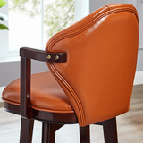 Vintage Genuine Leather Wingback Swivel Solid Wood Bar Stool Image - 15