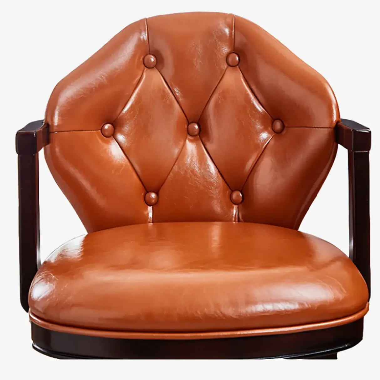 Vintage Genuine Leather Wingback Swivel Solid Wood Bar Stool Image - 16