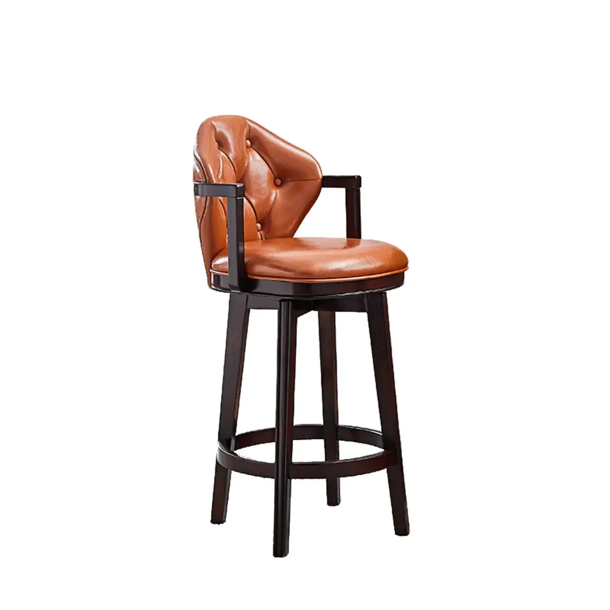Vintage Genuine Leather Wingback Swivel Solid Wood Bar Stool Image - 20