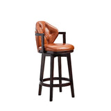 Vintage Genuine Leather Wingback Swivel Solid Wood Bar Stool Image - 20