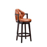Vintage Genuine Leather Wingback Swivel Solid Wood Bar Stool Image - 20