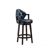 Vintage Genuine Leather Wingback Swivel Solid Wood Bar Stool Image - 21