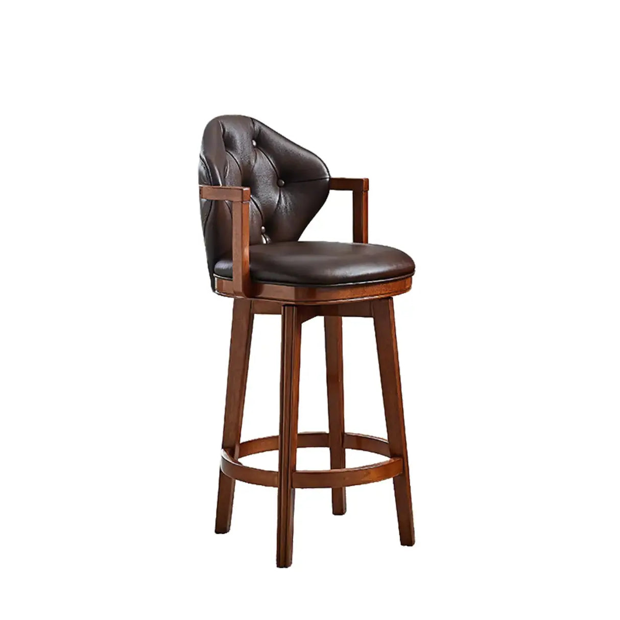 Vintage Genuine Leather Wingback Swivel Solid Wood Bar Stool Image - 22