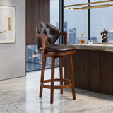 Vintage Genuine Leather Wingback Swivel Solid Wood Bar Stool Image - 4