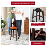 Vintage Genuine Leather Wingback Swivel Solid Wood Bar Stool Image - 7