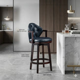 Vintage Genuine Leather Wingback Swivel Solid Wood Bar Stool Image - 8