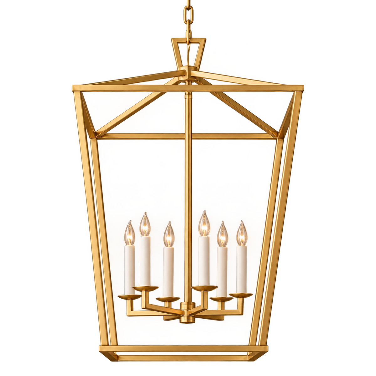 Vintage Geometric Iron Chandelier, Gold, 4-Light Image - 11
