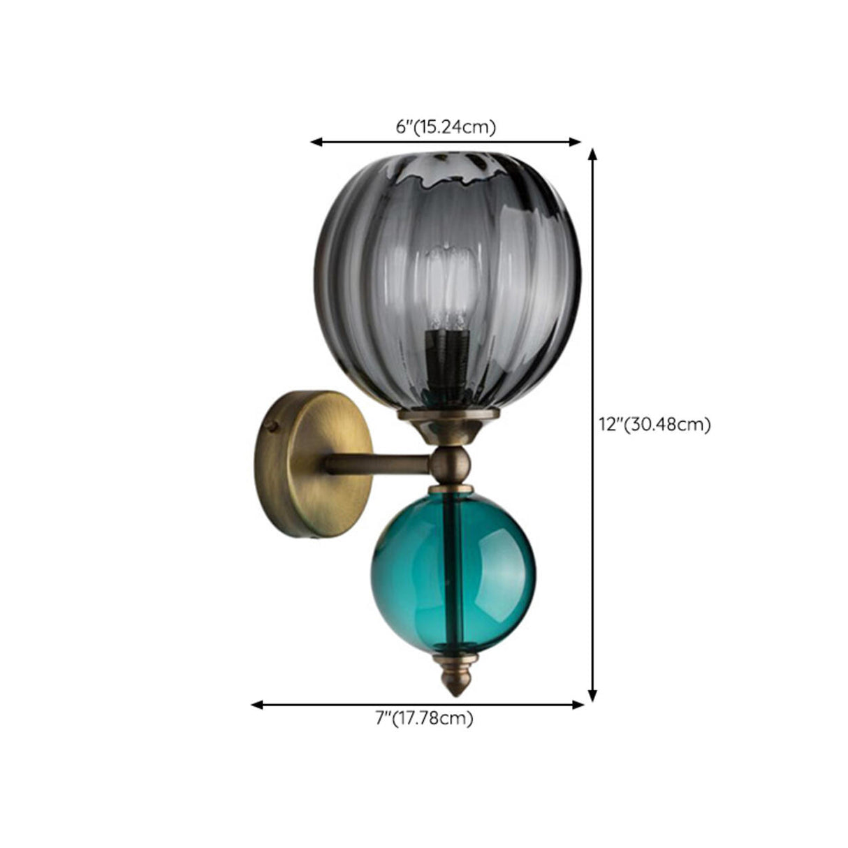 Vintage Glass and Brass Globe Wall Sconce  