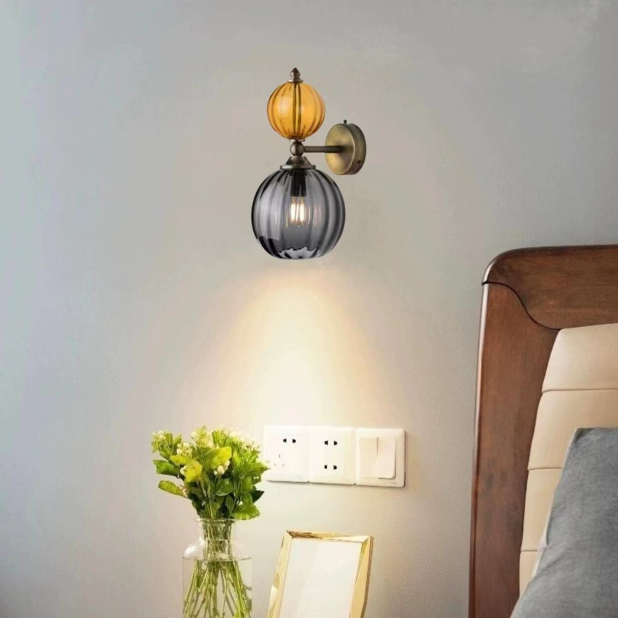 Vintage Glass and Brass Globe Wall Sconce  Image - 4