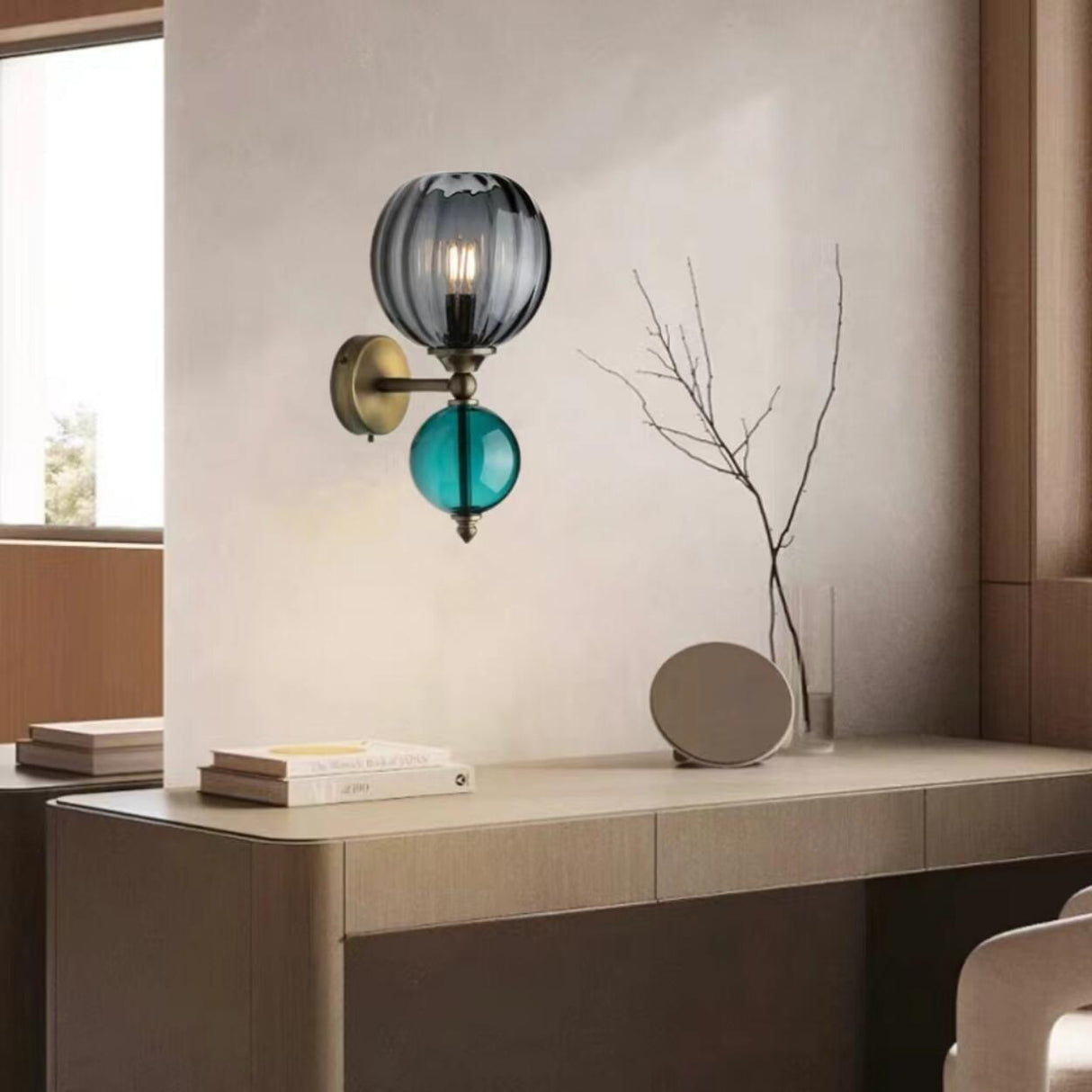 Vintage Glass and Brass Globe Wall Sconce  Image - 6