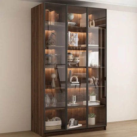 Vintage Glass Door Espresso Multi-Shelf Storage Bookcase Image - 1