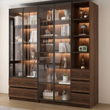Vintage Glass Door Espresso Multi-Shelf Storage Bookcase Image - 16