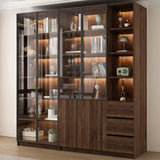 Vintage Glass Door Espresso Multi-Shelf Storage Bookcase Image - 17