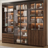 Vintage Glass Door Espresso Multi-Shelf Storage Bookcase Image - 18