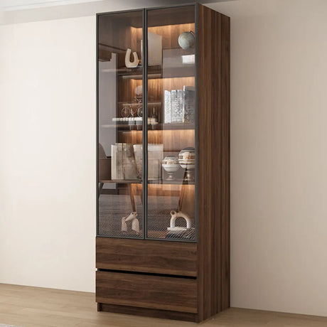 Vintage Glass Door Espresso Multi-Shelf Storage Bookcase Image - 2