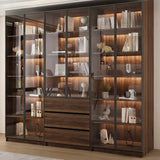Vintage Glass Door Espresso Multi-Shelf Storage Bookcase Image - 20